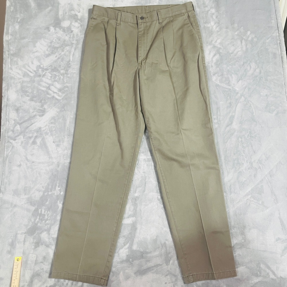 Lee Performance Khakis Mens 36x34 Tan Excellent Pleated Cotton Chino Pants
